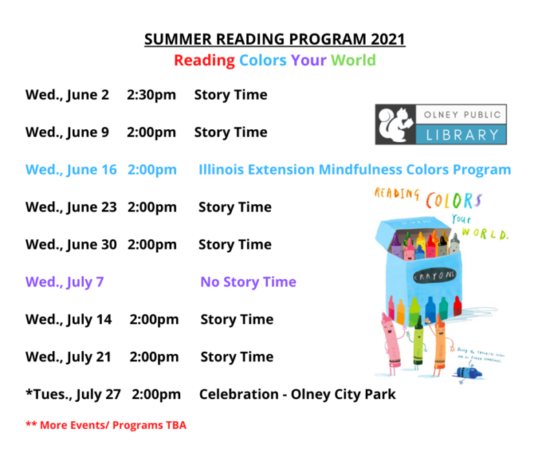 Reading Colors Your World Summer Reading Program Olney Public Library