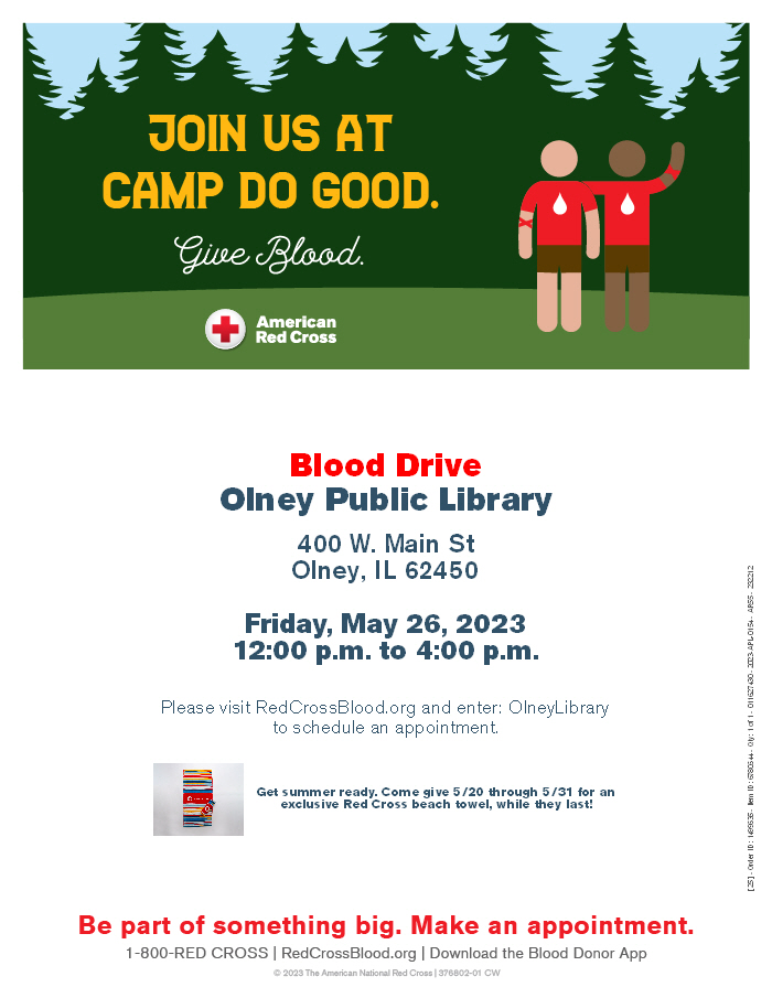 May 26th blood drive Noon - 4pm