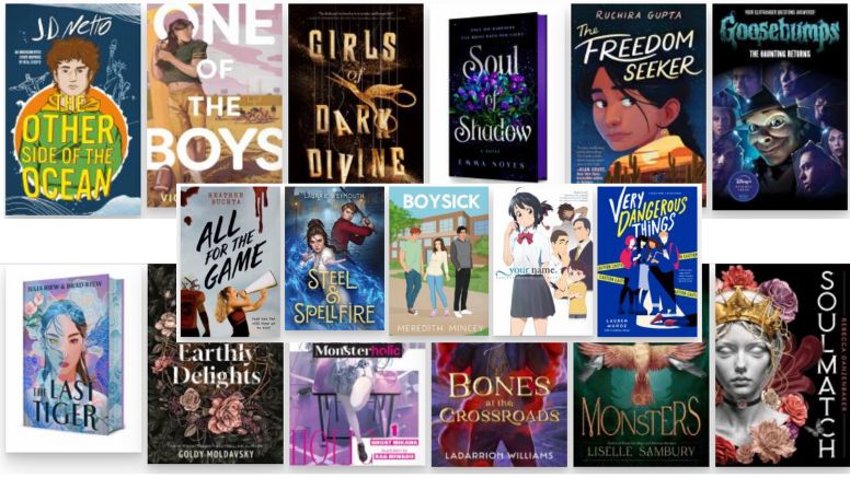 New Teen Books. Several popular book covers shown in a mosaic pattern.